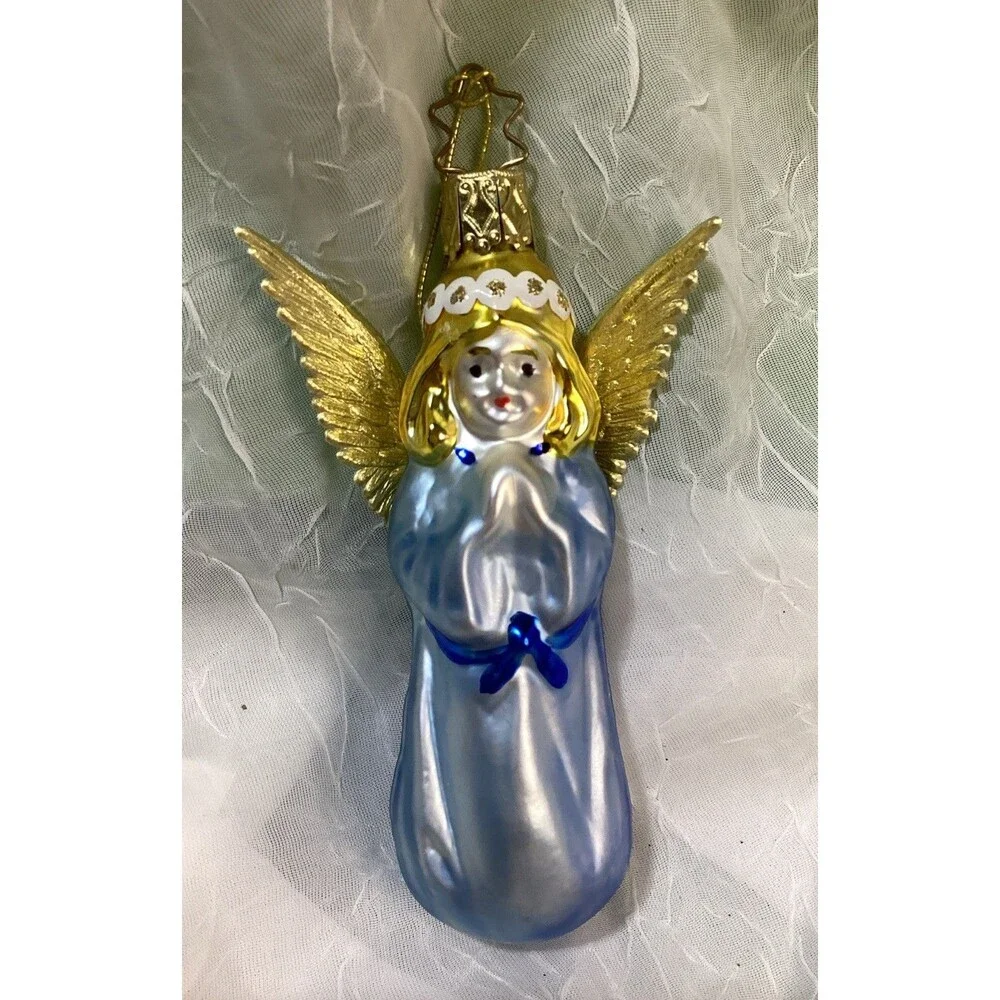 Glass Blue Angel Christmas Ornament Inge-glas German Old World Style Decoration